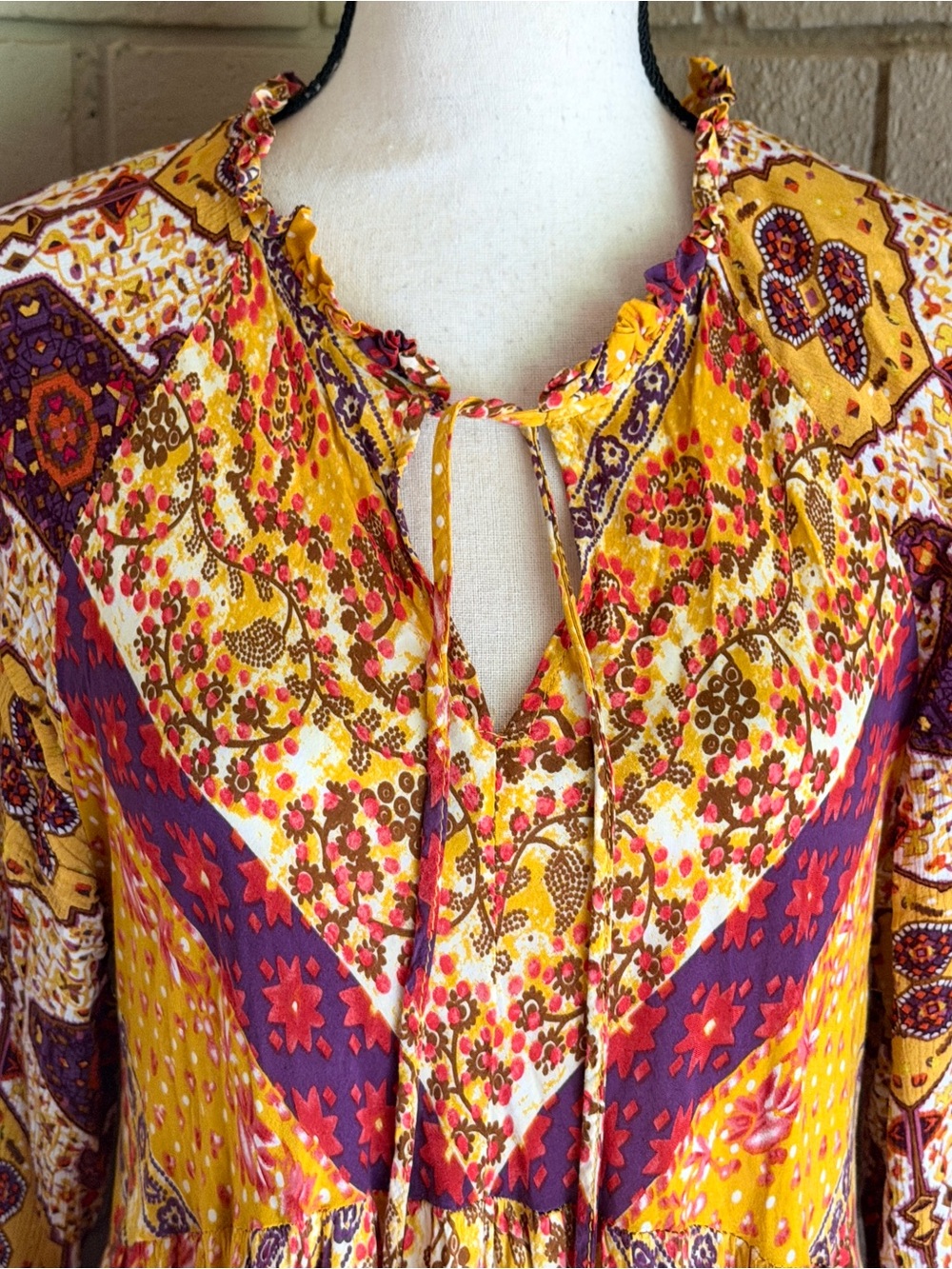 Umgee Floral Tiered Boho Maxi Dress Flowy Festival Hippie Beach Resort Size L - Picture 2 of 9
